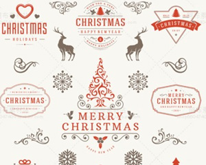 PSD分层手绘简约可爱圣诞节标志图标小鹿圣诞树包装 AI设计素材