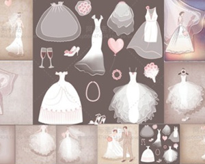 欧式小清新白色婚纱婚礼礼服贺卡邀请函封面卡片 EPS矢量设计素材