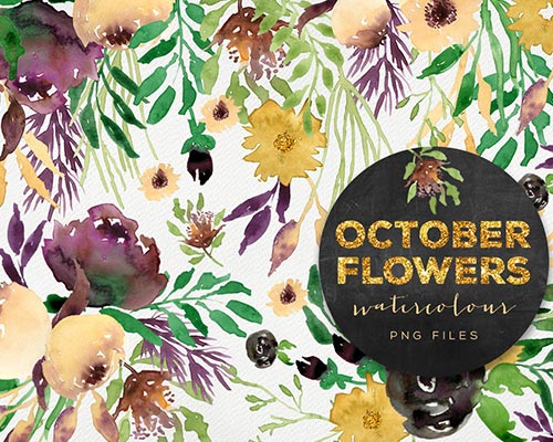 森系手绘水彩花朵树叶花环PNG免抠设计素材