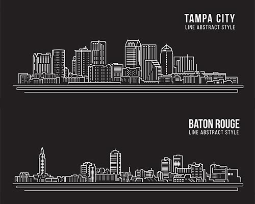 线描城市建筑地标和天际线剪影矢量设计素材