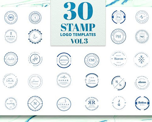 30款创意英文LOGO邮票矢量素材下载