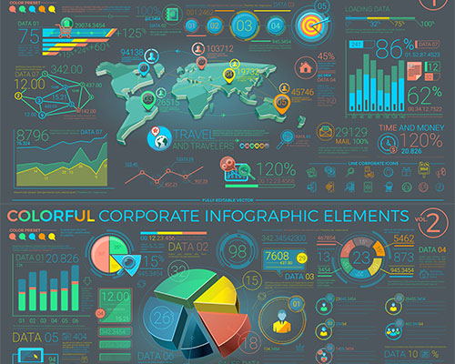 金融销售分析数据彩色企业信息图矢量素材