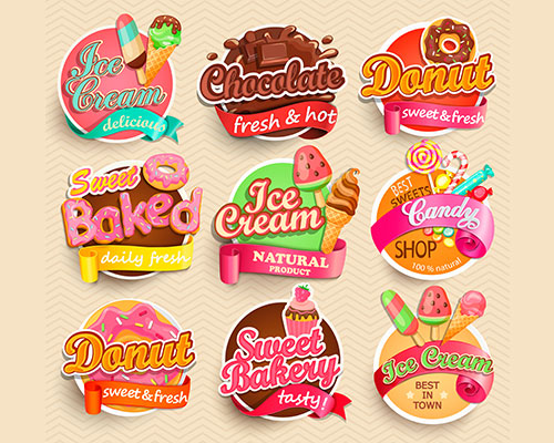 甜食甜品标签矢量插图设计素材