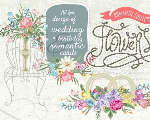 矢量卡通花卉花束婚礼装饰元素下载