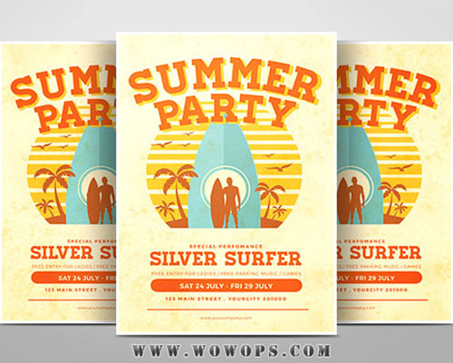 夏季悠闲时光海滩聚会派对宣传海报