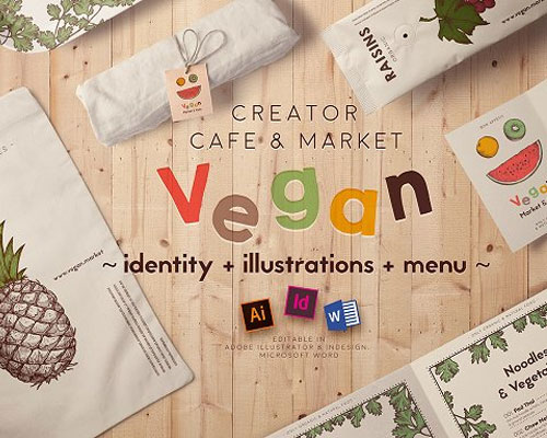 创意矢量卡通素食餐厅菜单设计插画模板