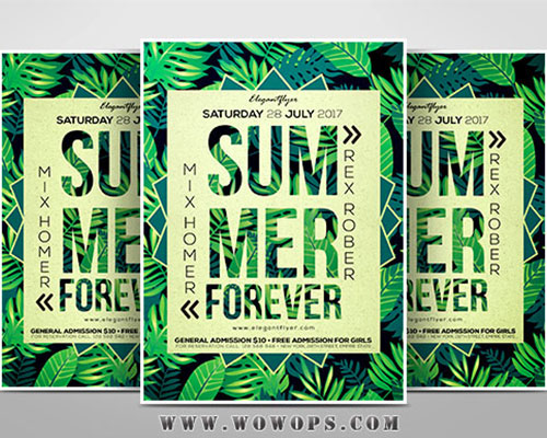 热带叶子植物绿色背景夏季海报