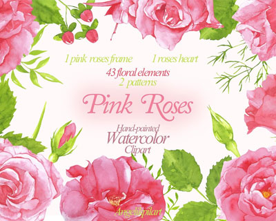 水彩粉红玫瑰装饰素材下载
