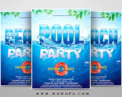 清新海蓝色泳池派对创意海报