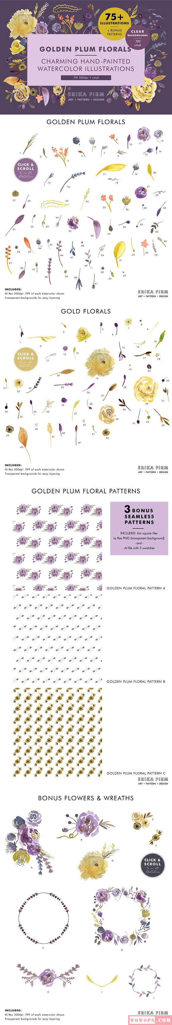 水彩紫色系花卉植物婚礼素材下载1
