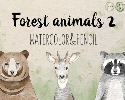 水彩森林动物装饰画印花图案素材
