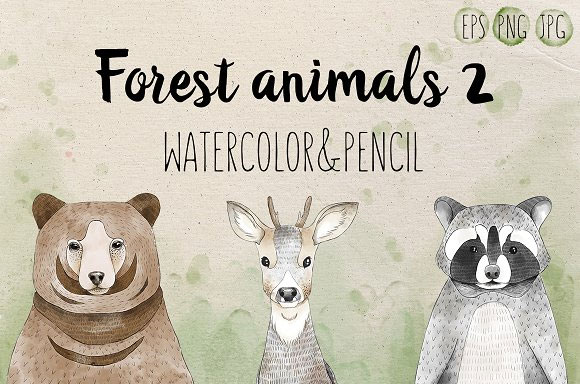 水彩森林动物装饰画印花图案素材1