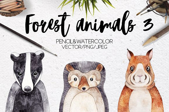 水彩森林动物插图装饰画素材下载1