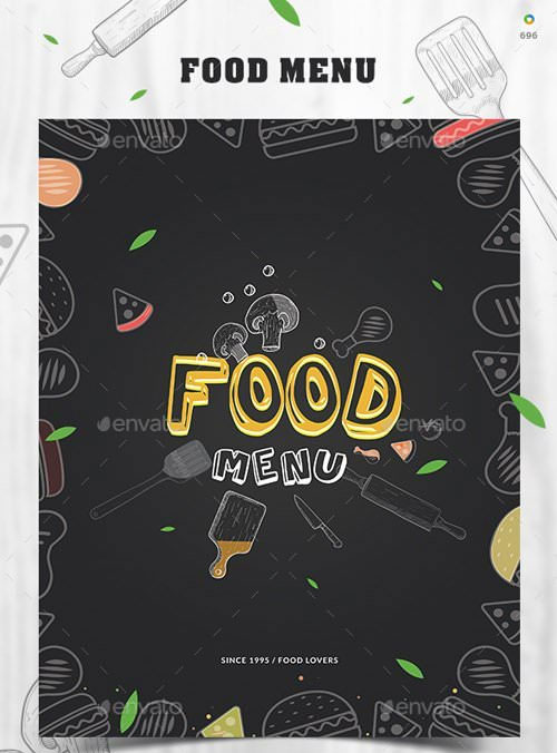 手绘食物背景大气黑色菜单设计模板1