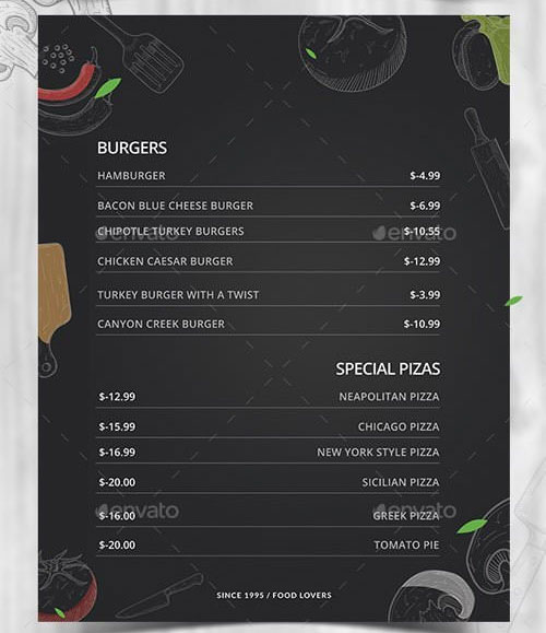 手绘食物背景大气黑色菜单设计模板2