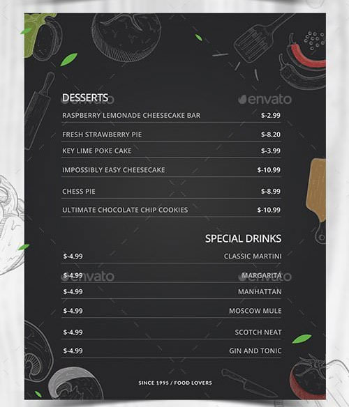 手绘食物背景大气黑色菜单设计模板3