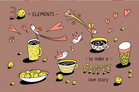 手绘可爱企鹅卡通鸟咖啡杯海报插画设计4