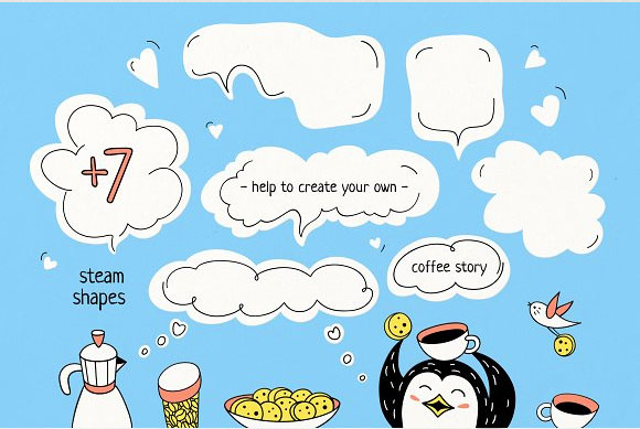 手绘可爱企鹅卡通鸟咖啡杯海报插画设计6