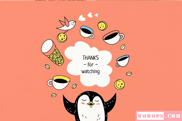 手绘可爱企鹅卡通鸟咖啡杯海报插画设计12
