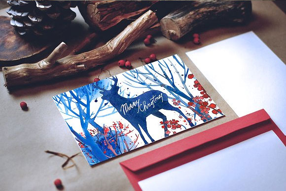 水彩手绘插画圣诞森林鹿装饰元素下载6