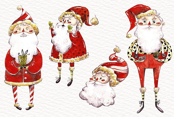 水彩圣诞老人雪人装饰元素下载2