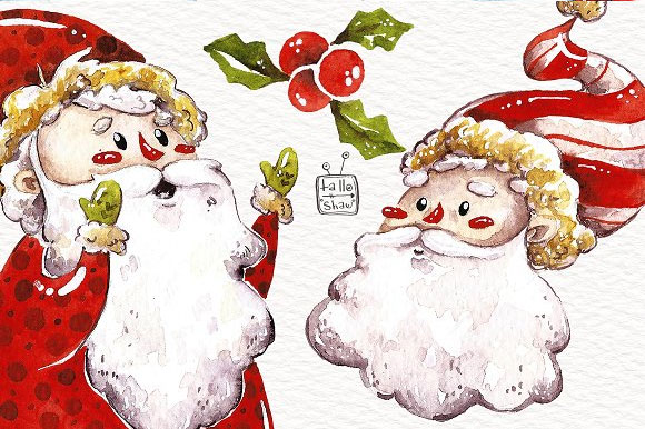 水彩圣诞老人雪人装饰元素下载9