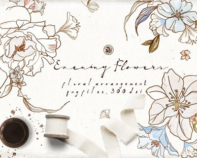 手绘水彩复古风格花卉婚礼邀请函卡插图素材