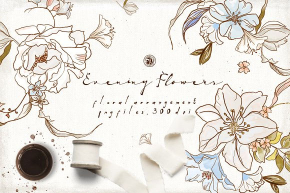手绘水彩复古风格花卉婚礼邀请函卡插图素材1