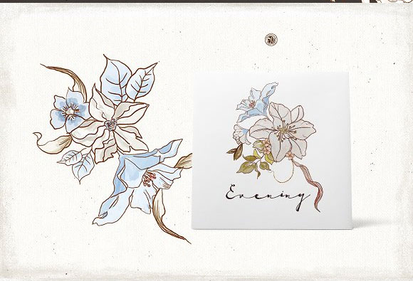 手绘水彩复古风格花卉婚礼邀请函卡插图素材5
