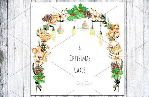 水彩圣诞元素拱门邀请卡片插图素材2