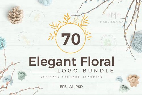 小清新简约花卉叶子植物标志logo设计1