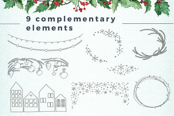 水彩圣诞节鹿头袜子装饰元素背景图案素材3