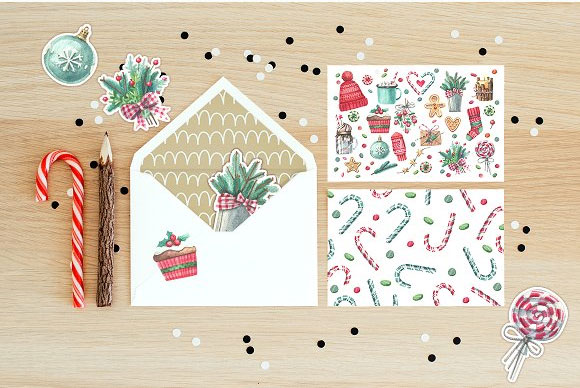 水彩圣诞新年蛋糕烘焙礼品糖果花环圣诞树装饰插图3