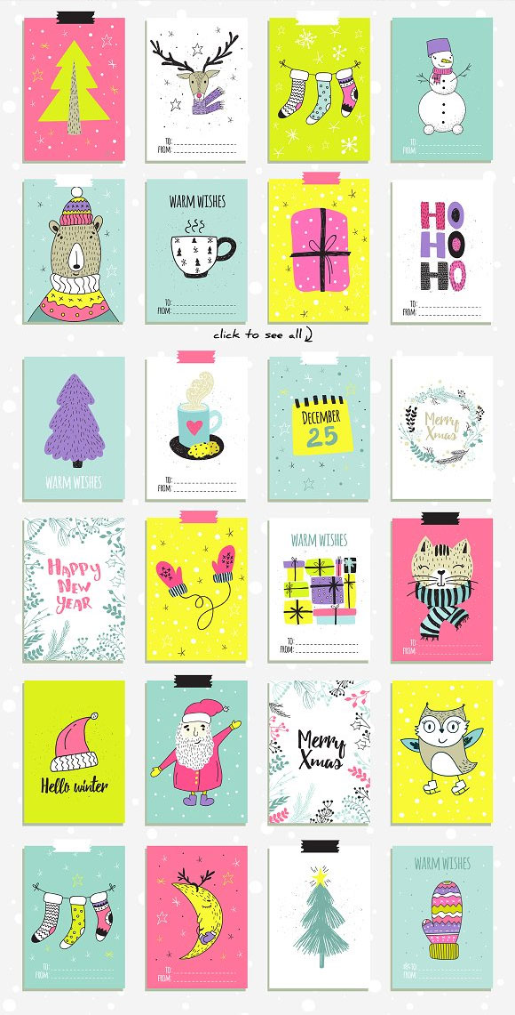 卡通儿童涂鸦圣诞节日标签卡片吊牌礼物包装背景素材5