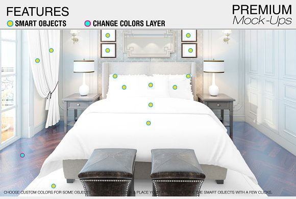 室内欧式卧室窗帘地毯床品四件套装饰画样机素材7