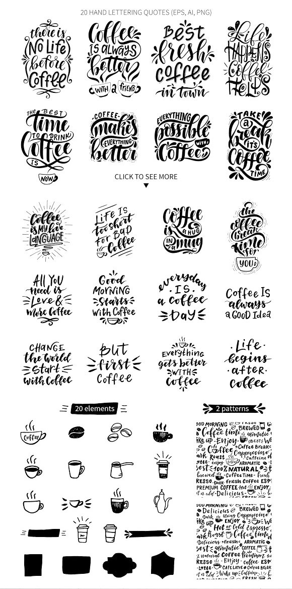 简约手绘咖啡装饰图标标签英文短语素材2
