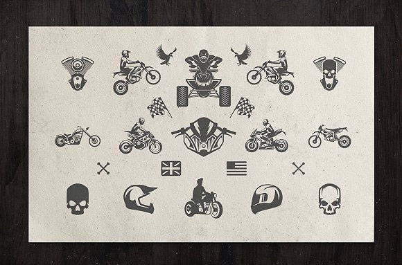创意摩托车徽标徽章标签素材16