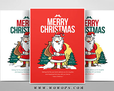 卡通圣诞节贺卡促销海报设计模板