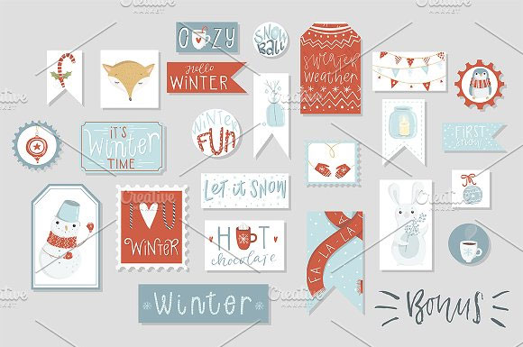 小清新冬季企鹅雪人动物卡片装饰元素下载7