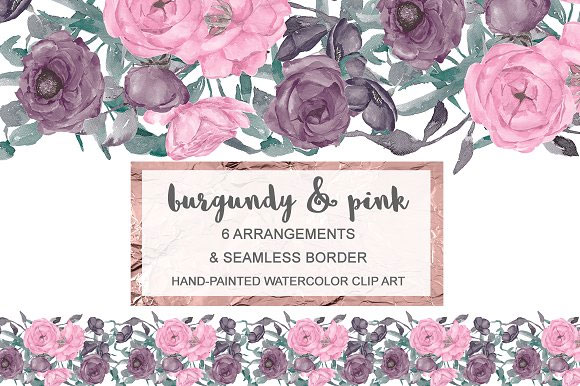 素雅水彩玫瑰花束花卉装饰边婚礼卡片海报插画1