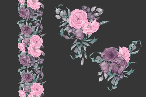 素雅水彩玫瑰花束花卉装饰边婚礼卡片海报插画3