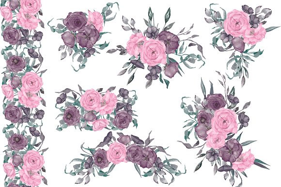 素雅水彩玫瑰花束花卉装饰边婚礼卡片海报插画2