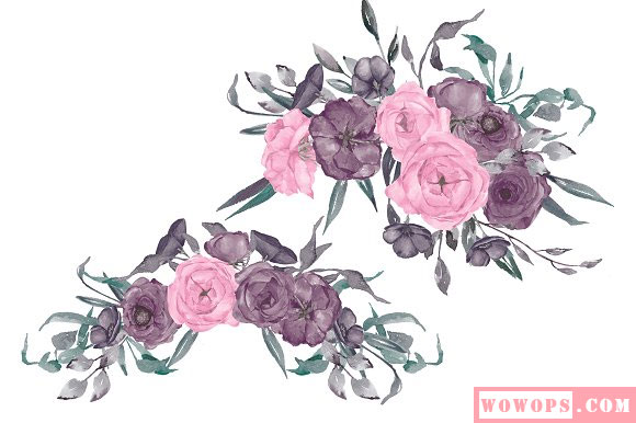 素雅水彩玫瑰花束花卉装饰边婚礼卡片海报插画4