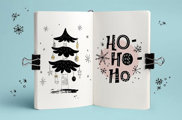 创意手绘圣诞节花环礼物雪花设计元素卡片插画10