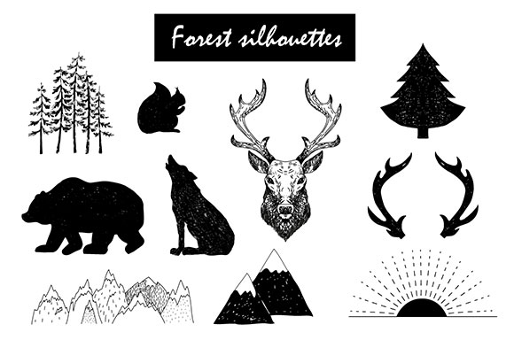 森林动物植物图形标签几何背景印花素材2