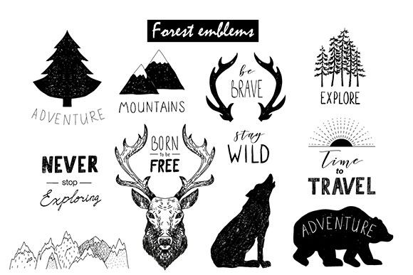 森林动物植物图形标签几何背景印花素材4