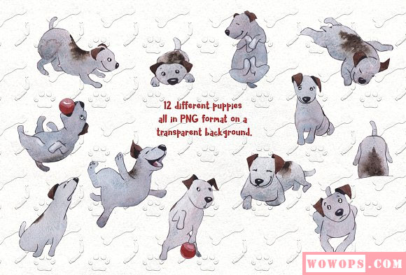 可爱卡通水彩小狗动物元素背景素材下载9
