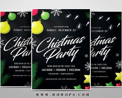 创意圣诞装饰品背景聚会派对海报设计