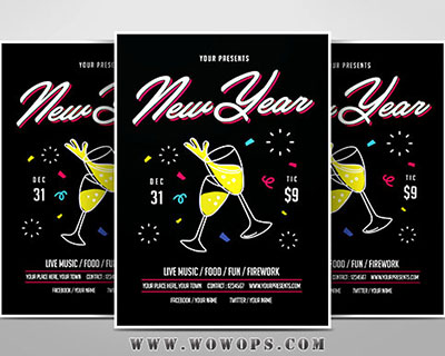 欧美时尚新年聚会派对海报设计模板