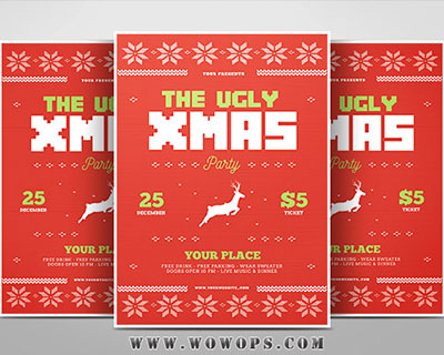 喜庆红色毛衣针织样式圣诞节活动派对海报设计